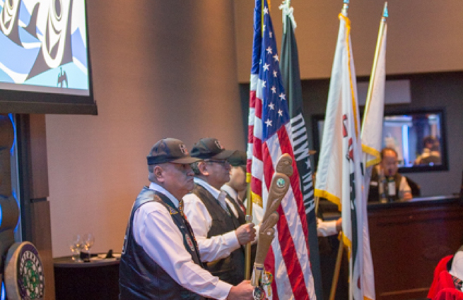 Tulalip Tribes’ 2018 Raising Hands photo of young participants walking prior to a ceremony.