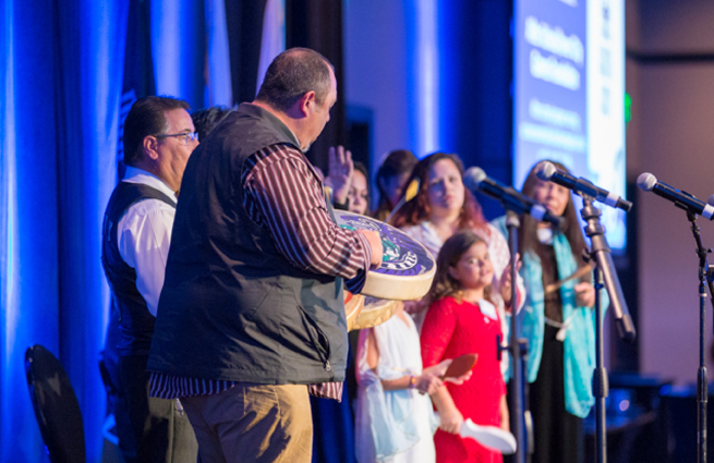 Tulalip Tribes’ 2018 Raising Hands photo of Tribes’ MC as speaker.